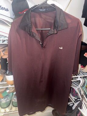 Southern Marsh Men's Maroon and Black Striped Polo